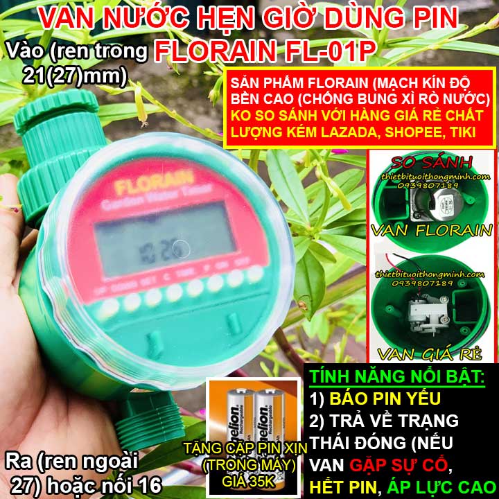 Van nước hẹn giờ tưới tự động dùng pin Florain