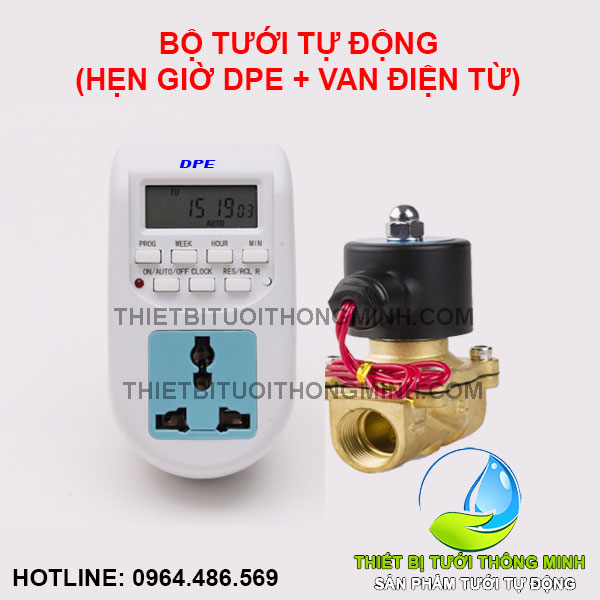 Bộ hẹn giờ tưới cây điều khiển van điện từ tự động(hẹn giờ + van điện từ)