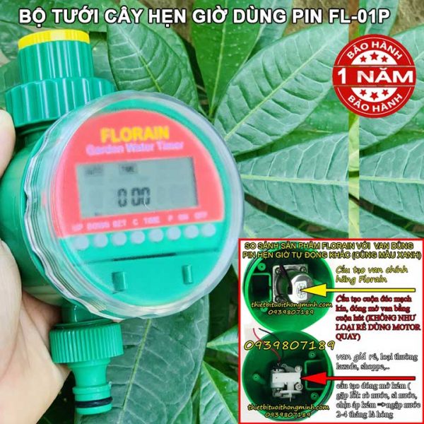 Van nước hẹn giờ tưới tự động dùng pin Florain FL-01P