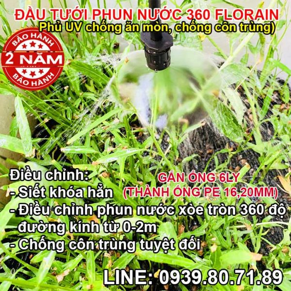 Đầu tưới thả gốc phun nước tròn 360 độ Florain