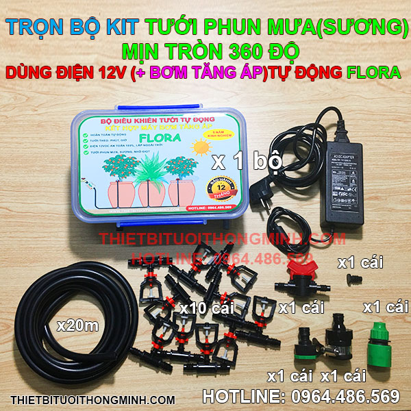 Bộ KIT phun mưa(sương) mịn 360 độ tự động(bơm tăng áp) FLORA