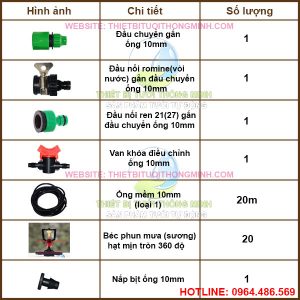 Bộ kit tưới phun mưa(sương) hạt mịn 360 độ 20 đầu FLORA