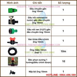 Bộ kit tưới phun sương 1 hướng 10 đầu(điều chỉnh được) FLora