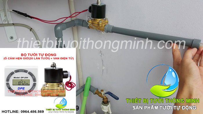 Bộ điều khiển tưới tự động (ổ cắm hẹn giờ DP-20H và van điện từ 220VAC)