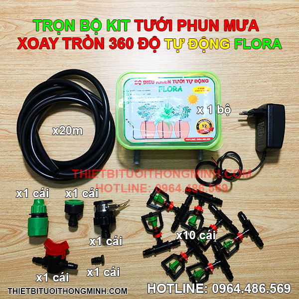 Bộ KIT tưới phun mưa xoay tròn 360 độ(2-4m) tự động FLORA