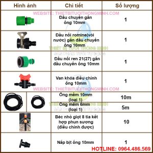 Bộ KIT tưới nhỏ giọt 8 tia cắm gốc kết hợp phun sương (điều chỉnh được) FLORA