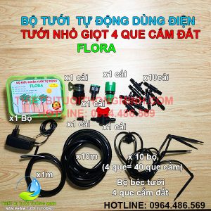 Trọn bộ KIT tự động dùng điện que cắm nhỏ giọt cắm đất tưới gốc FLORA