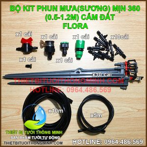 Bộ KIT 10 đầu phun mưa sương hạt mịn 360 độ cây cắm đất 45cm FLORA