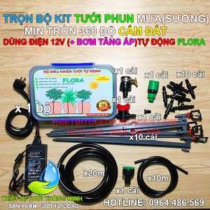 Trọn bộ tưới tự động(bơm tăng áp) phun mưa(sương) 360 độ FLORA