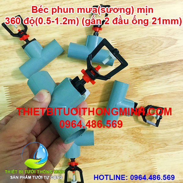 Béc phun mưa sương mịn 360 độ gắn 2 đầu ống trơn 21mm