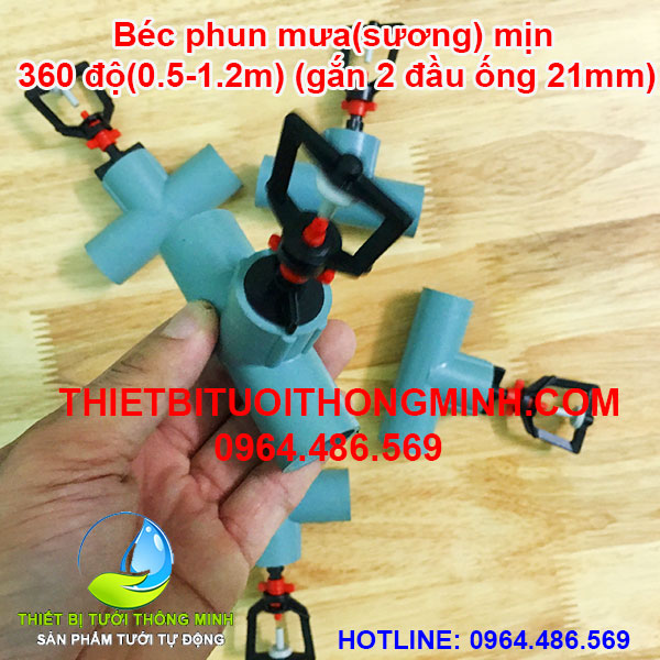 Béc phun mưa sương mịn 360 độ gắn 2 đầu ống trơn 21mm