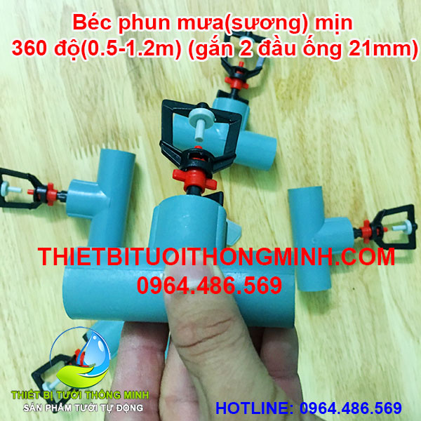 Béc phun mưa sương mịn 360 độ gắn 2 đầu ống trơn 21mm