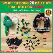 Trọn bộ tự động 20 đầu tưới gốc 8 tia dùng pin FLORA