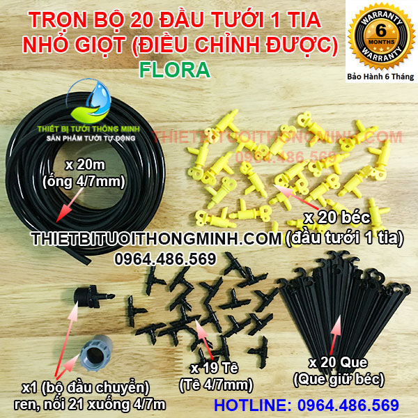 Bộ 20 đầu tưới nhỏ giọt 1 tia FLORA