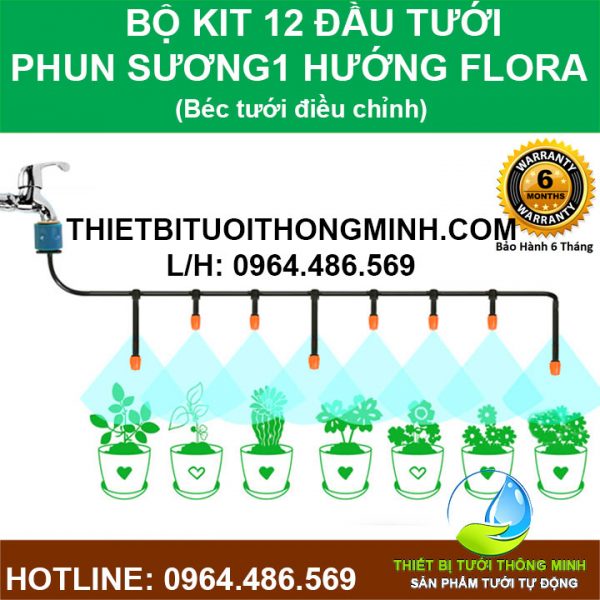 Trọn bộ 12 đầu tưới phun sương 1 hướng cam FLORA