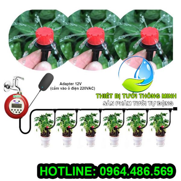 Bộ tưới tự động dùng điện 20 đầu tưới gốc 8 tia Flora