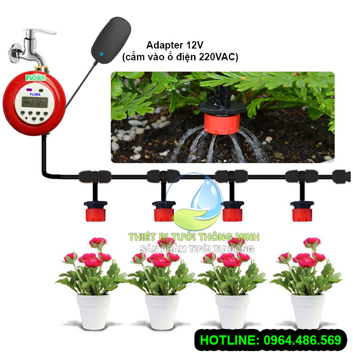 Bộ tưới tự động dùng điện 20 đầu tưới gốc 8 tia Flora