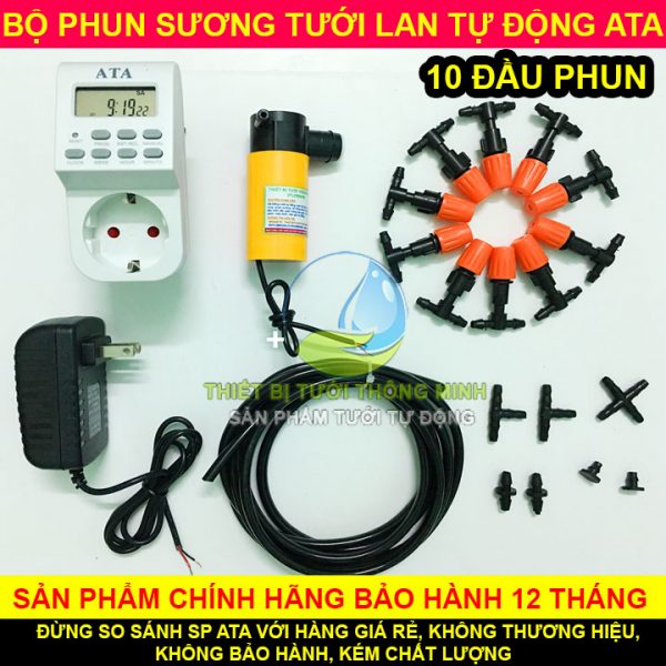 Bộ máy bơm phun sương tưới lan tự động hẹn giờ 10 đầu tưới