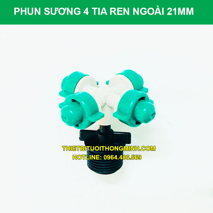 Vòi phun sương 4 tia ren ngoài 21mm gắn ống cứng