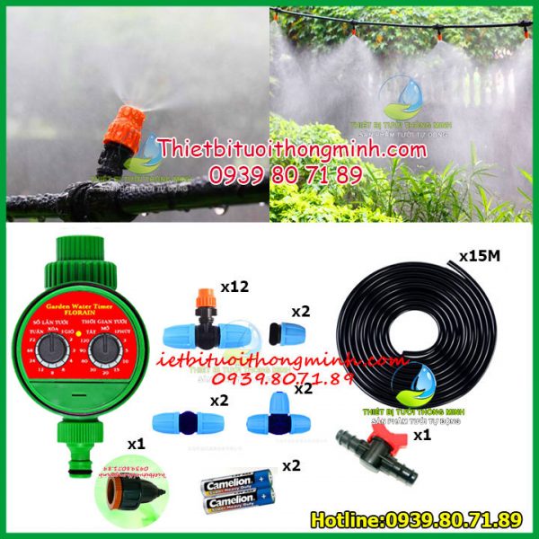 Bộ kit phun sương tưới lan tự động dùng pin Florain 12 đầu béc