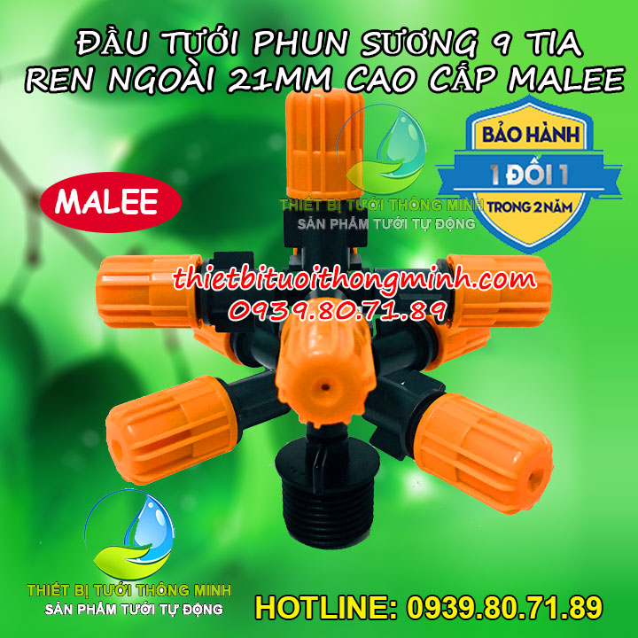 Béc phun sương 9 cửa ren ngoài 21mm cao cấp Malee