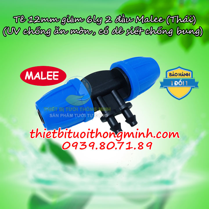 Tê nối ống 12mm chuyển 2 đầu ống 6mm Malee