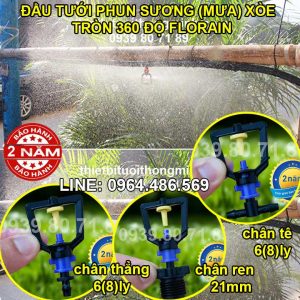 Béc tưới phun sương 360 độ ren ngoài 21mm Floiran, chân thẳng 6(8)ly