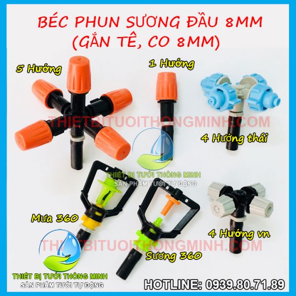 Đầu béc tưới phun sương gắn ống 8mm