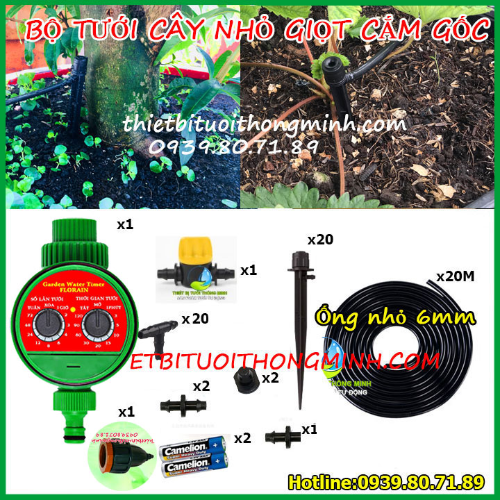 Máy tưới cây nhỏ giọt tự động dùng pin Florain