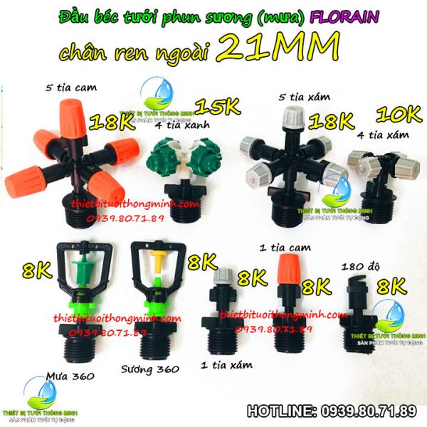 Đầu tưới phun sương mưa ren ngoài 21mm Florain