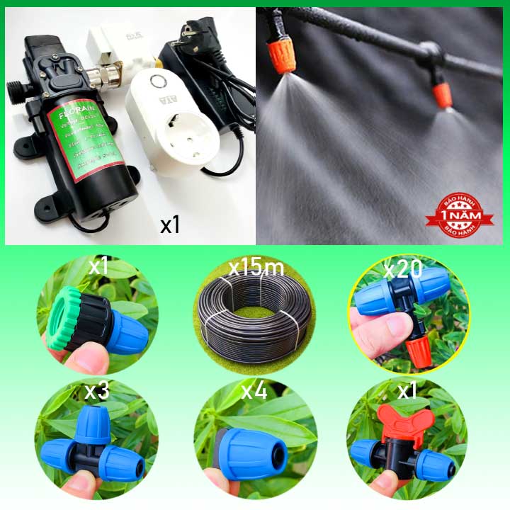 Bộ hệ thống phun sương tưới lan điều khiển từ xa bằng điện thoại máy bơm mini 90w 20 FS-07