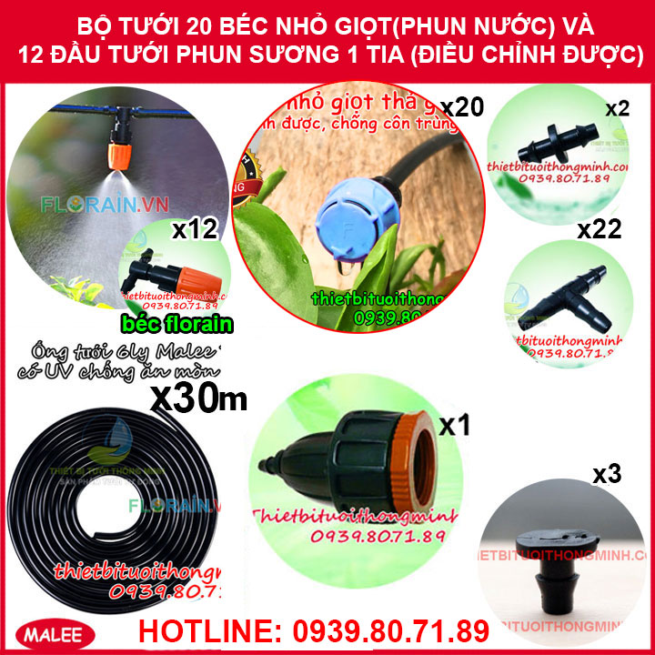 Bộ tưới lan phun sương tưới rau, cây cảnh nhỏ giọt đơn giản Florain NGPS-01