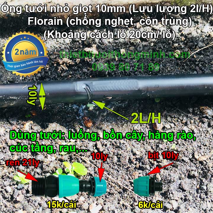 Ống tưới nhỏ giọt đục lỗ 2 lít khoảng cách 20cm Florain